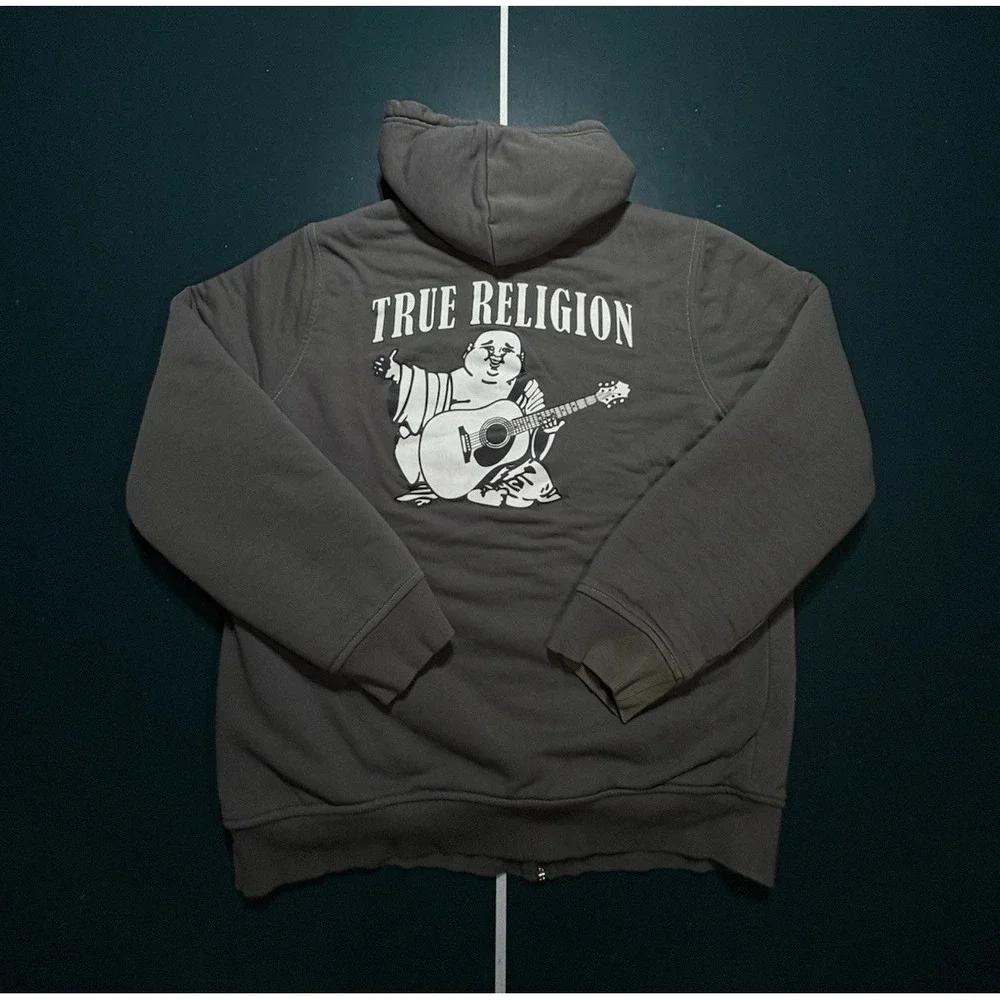 True Religion‎ Buddha Sherpa Lined Full Zip Hoodie Sweatshirt Men's Large Gray